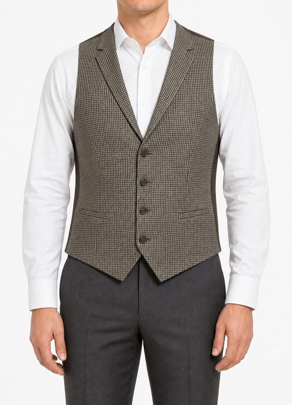 Bar III Vest Waistcoat Mens 42S Brown Beige Houndstooth Wool Adjustable Back